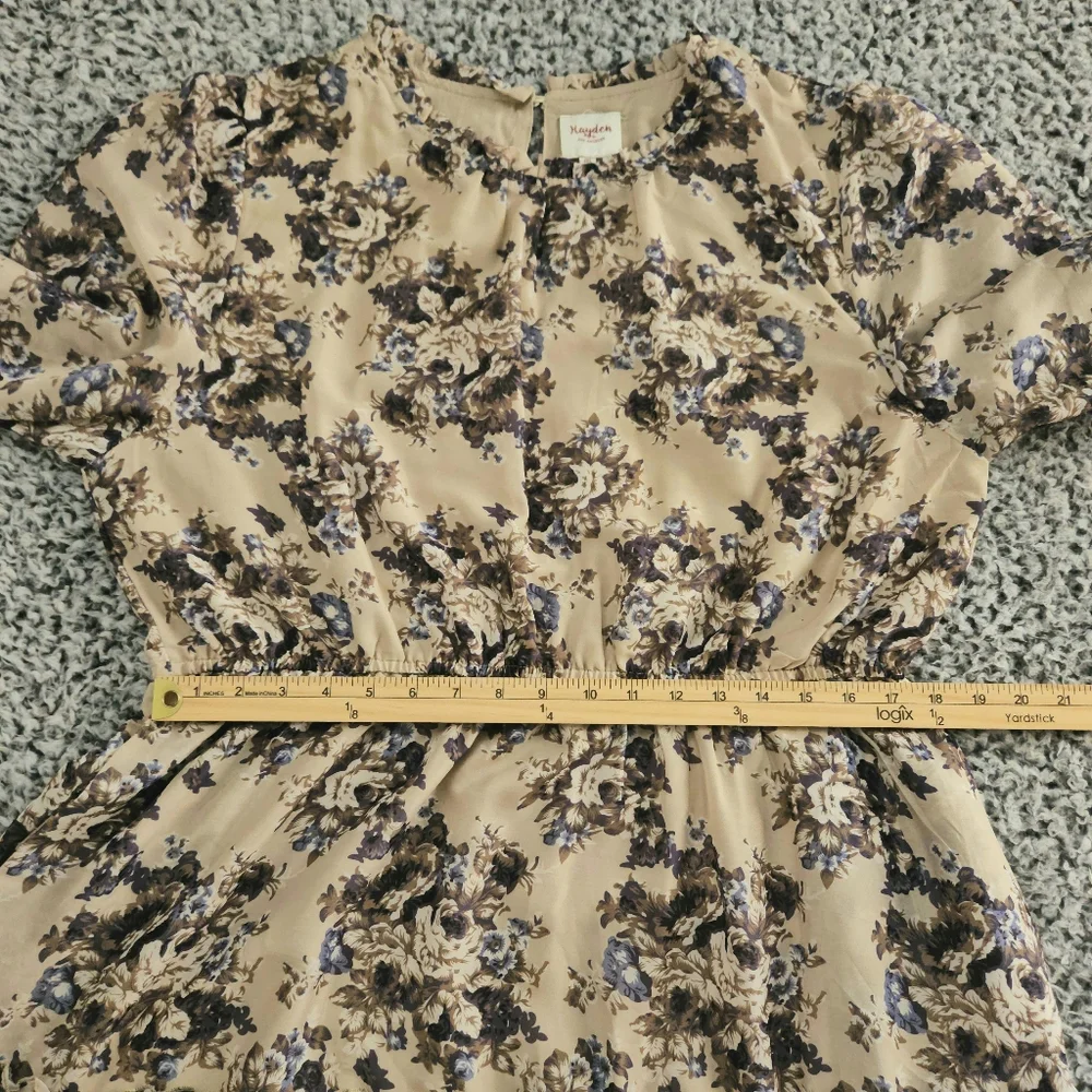 Hayden Floral Midi Dress 1XL XL Taupe Long Sleeve Tiered Fall Boho Country Flowy - Picture 10 of 13